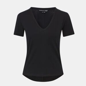 Veronica Beard Cindy Black V-Neck Short Sleeve Tee NWT Large